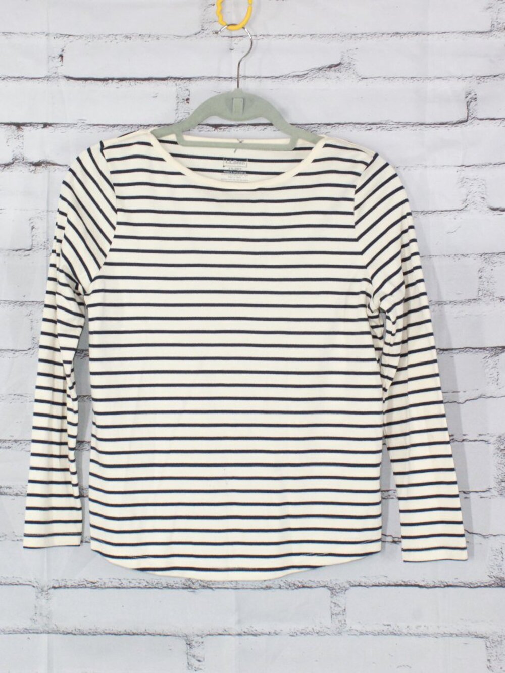 LL Bean Striped 100% Supima Cotton Long Sleeve Ivory Navy Boatneck Size XS Pet